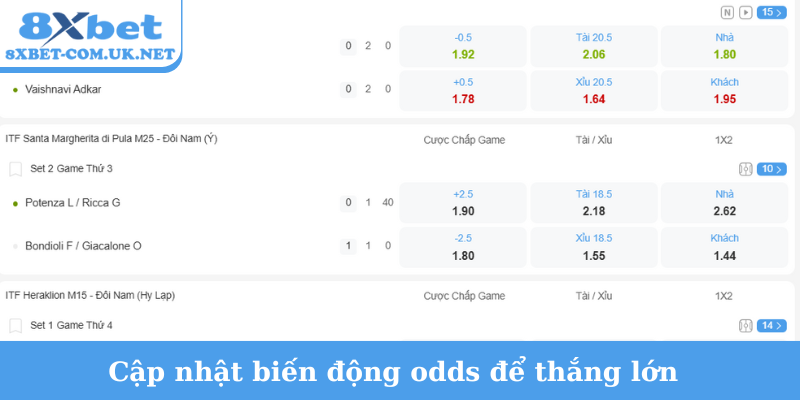 Cập nhật biến động odds để thắng lớn